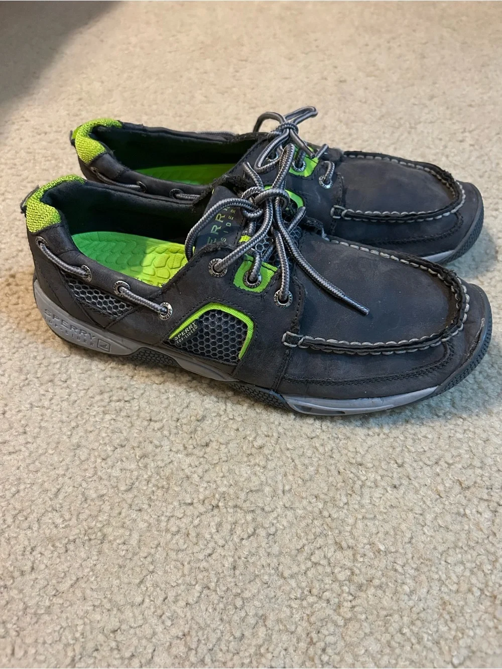 Sperry Gray & Neon Green Boat top sider Shoes